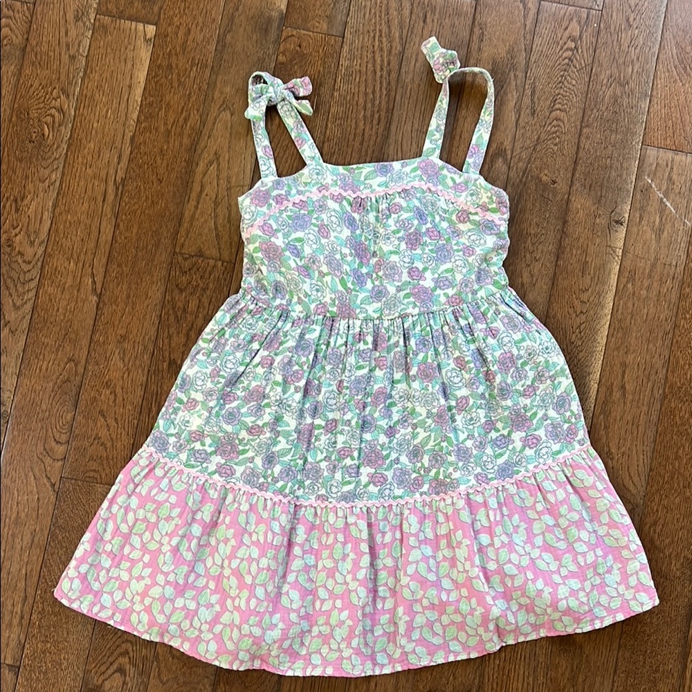 TAHARI Floral Kids Dress in Pink and Green